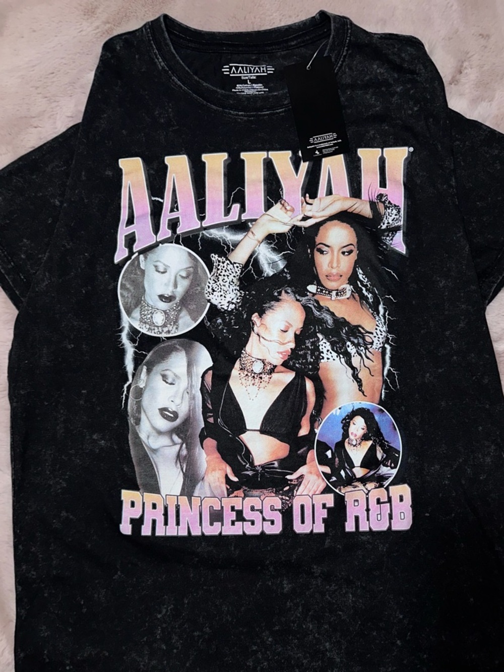 Aaliyah 'Princess of R&B' Black Graphic Tee - Short Sleeve